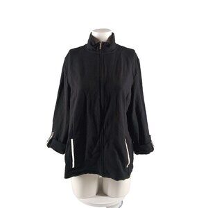 NWT KAREN SCOTT Full Zip Lightweight Jacket LARGE(12-14) Black Cotton Blend
